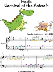 Fossils Carnival of the Animals Beginner Piano Sheet Music with Colored Notes